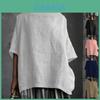 T-shirt in Cotone e Lino Stile Artistico Vintage con Dettagli a Patchwork per Uso Casual