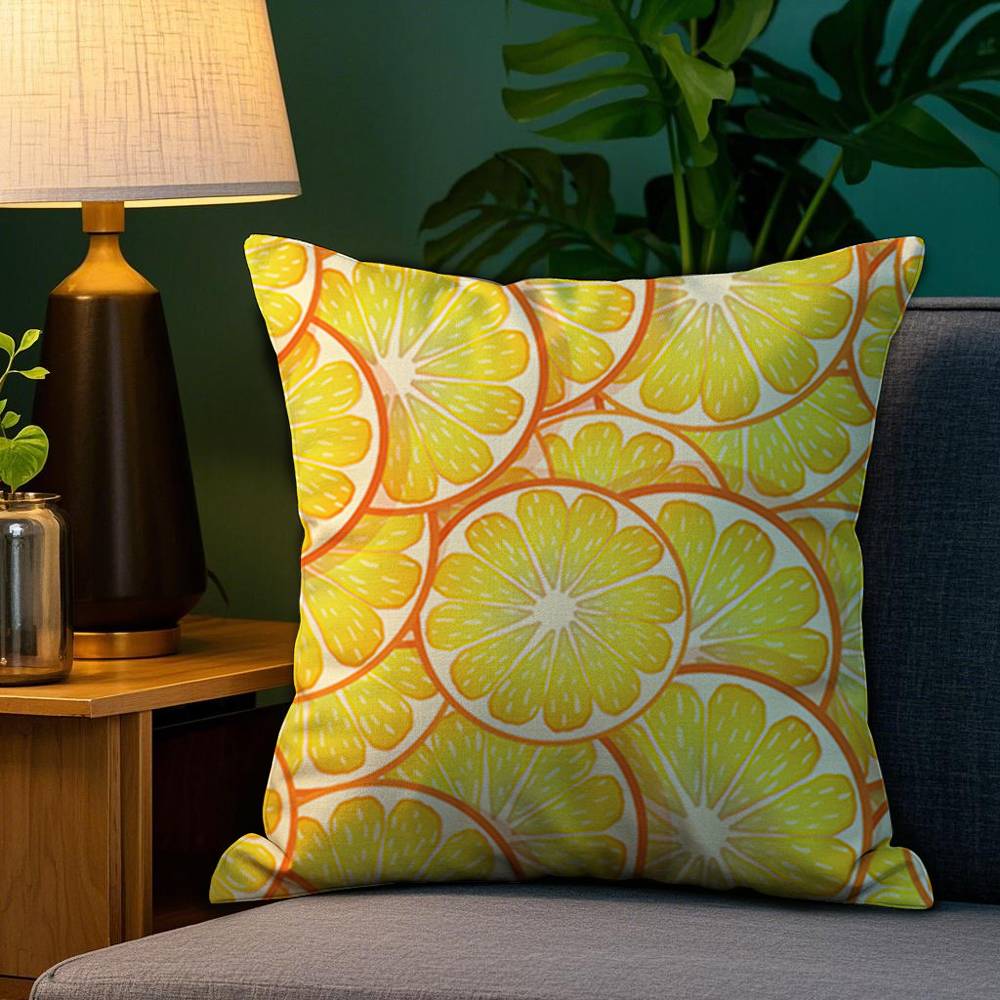 Lemon Fruit Pattern Pillow Case Plush Fabric Soft Double Sided Print Home Sofa High Quality Cushion Cover Throw