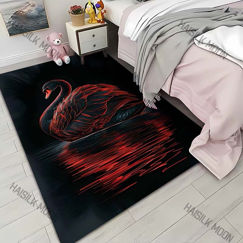 

Neon red outlined black swan reflection Print Carpet for Living Room Bedroom Sofa Home Decor Rus Non-slip Floor Mat Luxury Gift 40x60cm