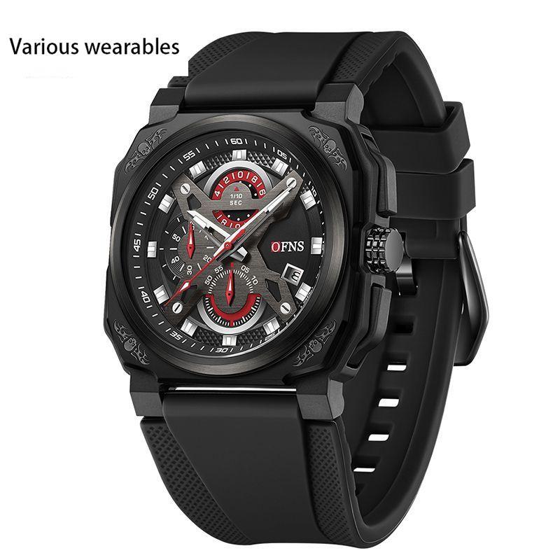 Classic Square Three Eyes Six Needles Quartz Watch Men's Casual Fashion Calendar Waterproof Multi-Function Chronograph Watch