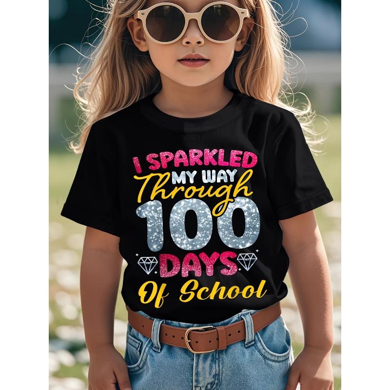 

European sizes 100-Day Campus Funny Aesthetic Pattern T-Shirt Trendy Top Kids Short-Sleeve T-Shirt 164cm чорний