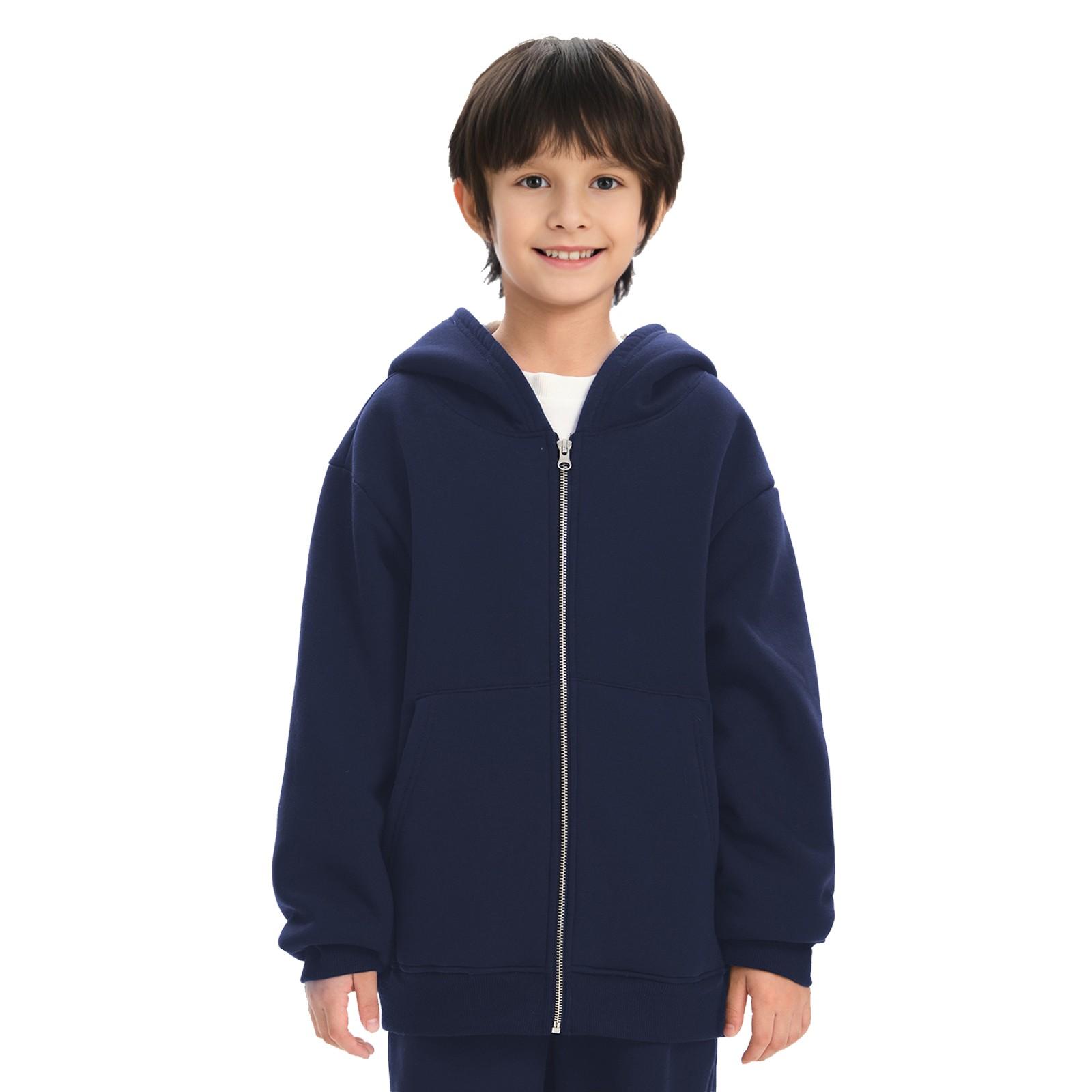 

Зимняя флисовая толстовка с капюшоном для мальчиков и девочек, средняя и большая теплая куртка из овечьего флиса 150 тёмно-синий