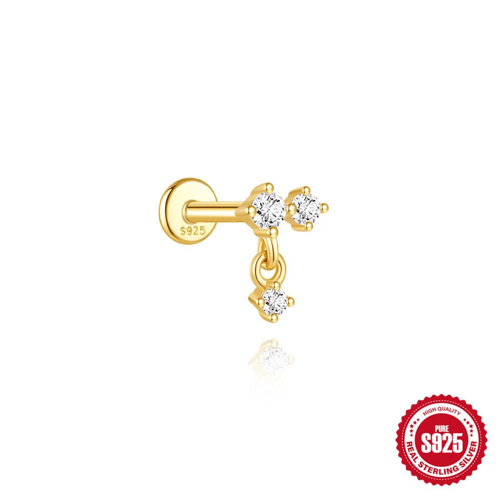 

S925 Silver Geometric Koi Fish Splice Diamond Flat Head Thread Ear Bone Stud Earrings 1 pair