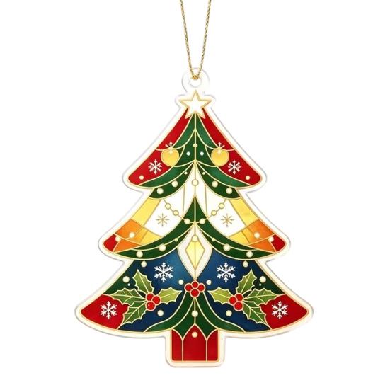 Customizable Style Hanging Ornament 2D Flat Acrylic Christmas Tree Ornament, Vintage Stained Lightweight Pendant with Lanyard Glass Pendant,