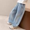 Spring Autumn Kids Girl Jeans  Loose Casual Kids Denim Pants with Embellishments Children Girls Shiny Trousers