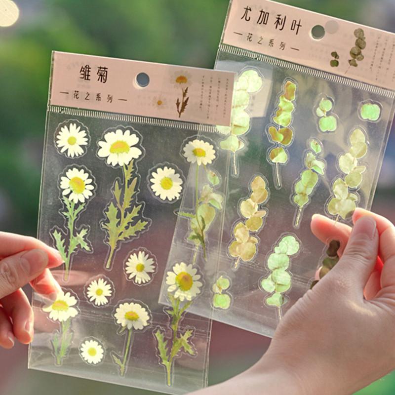 1 Blatt lustiger Blumen-/Pflanzenaufkleber, Kunsthandbuch, Tagebuch, DIY-Dekoration, PET-Aufkleber für Album, Notizbuch