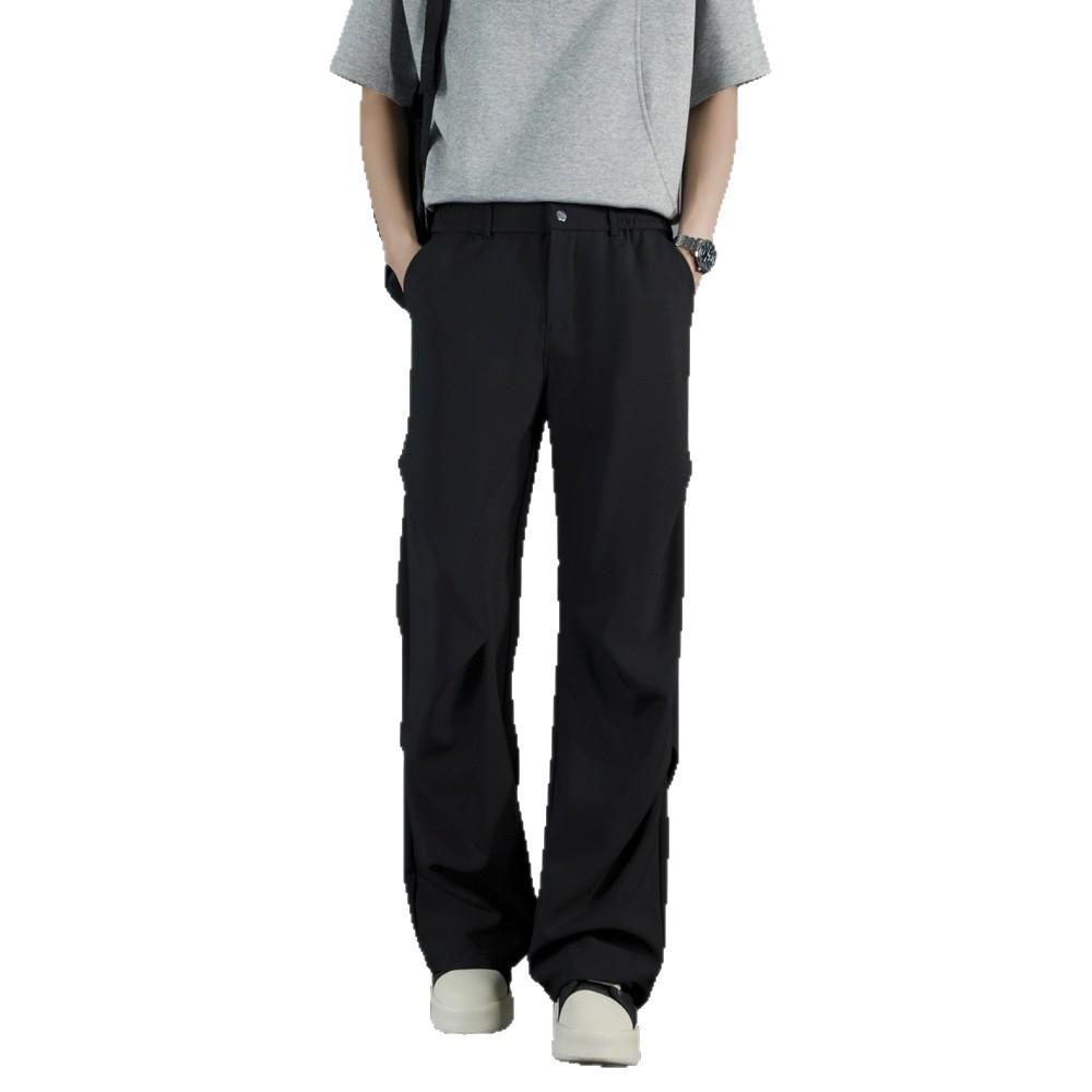American Drape Pleated Design Paratrooper Pants Men's Loose Casual Straight High-end Black Trousers Long Pants Men