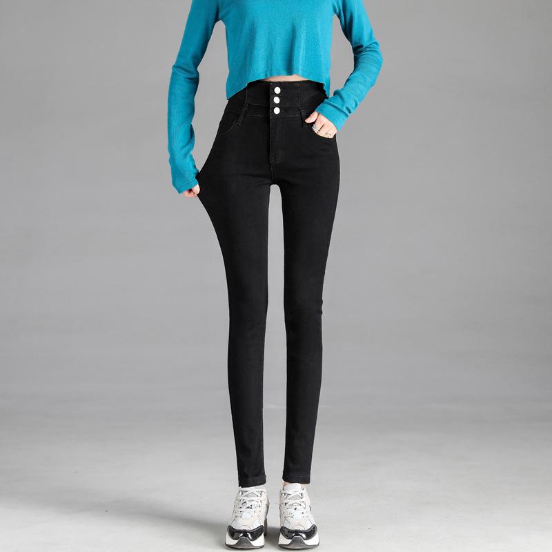 High-Waist Skinny Velvet-Lined Jeans - Women's Casual Japanese Korean Style, Autumn/Winter 2025.