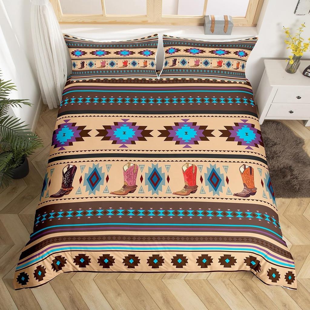 Comforter Geometric Stripes Tribal Style Queen King Size Western Cowboy Style Bedding Set Home Decor 3 Pcs With 2 S