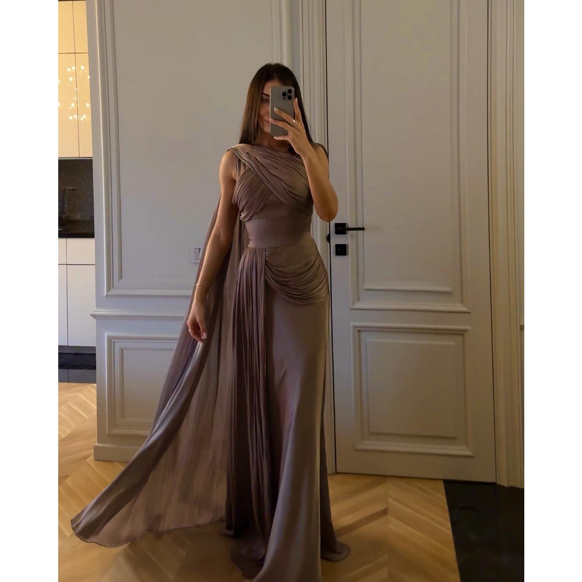 Spring Summer Women`s Satin Evening Dress