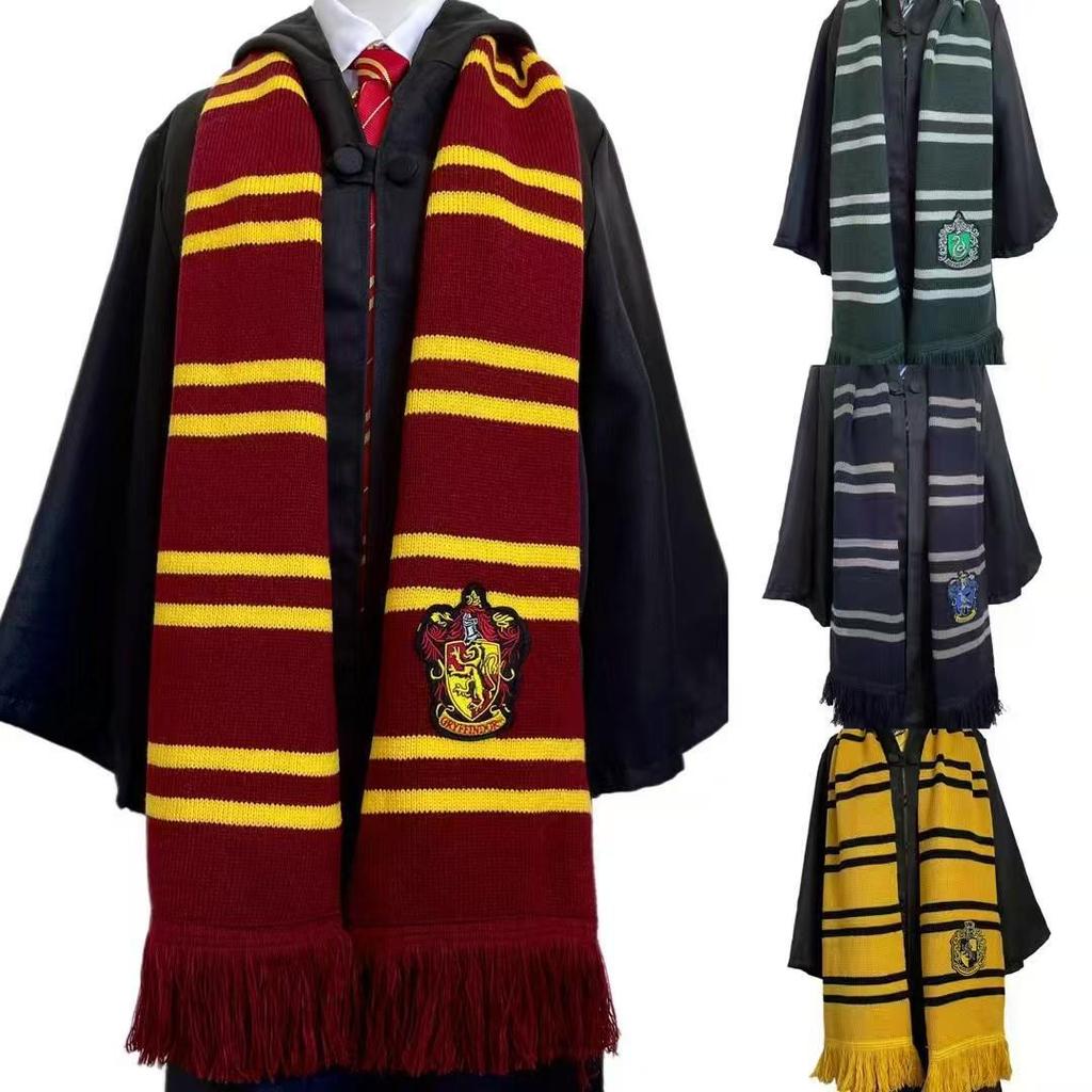 Thick Warm Tassel Scarf with Large Hogwarts House Logo: Slytherin, Ravenclaw, Gryffindor