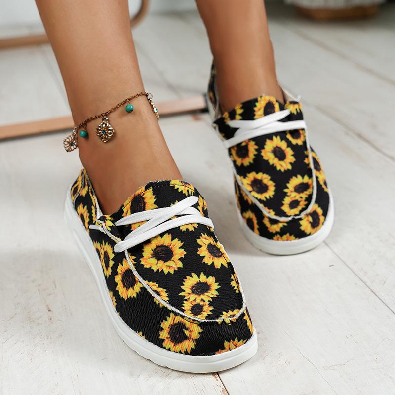 2025 Summer Plus Size Leopard Print Lace-up Canvas Loafers
