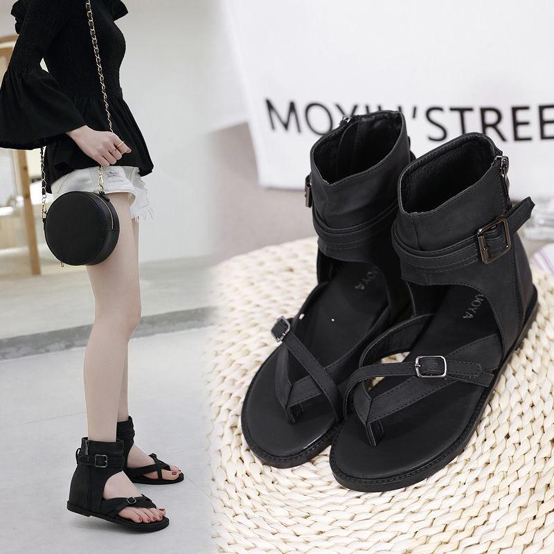 2025 new inner height increase retro cool boots spring and summer toe high top thin women's shoes wedge heel personalized Roman sandals women