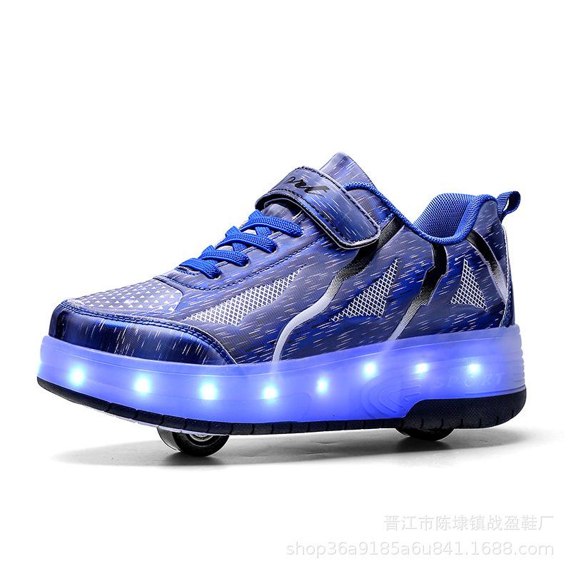 New universal double wheel single wheel average size blue with wheels with pulley runaway shoes Velcro wheels shoes light shoes