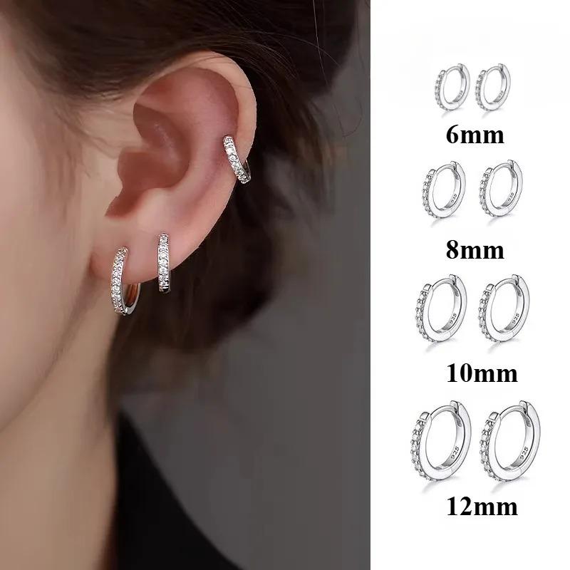925 Sterling Silver Shiny Crystal Hoop Earrings For Women Fashion Luxury Minimalist Round Earrings Classic Jewelry Party Gifts