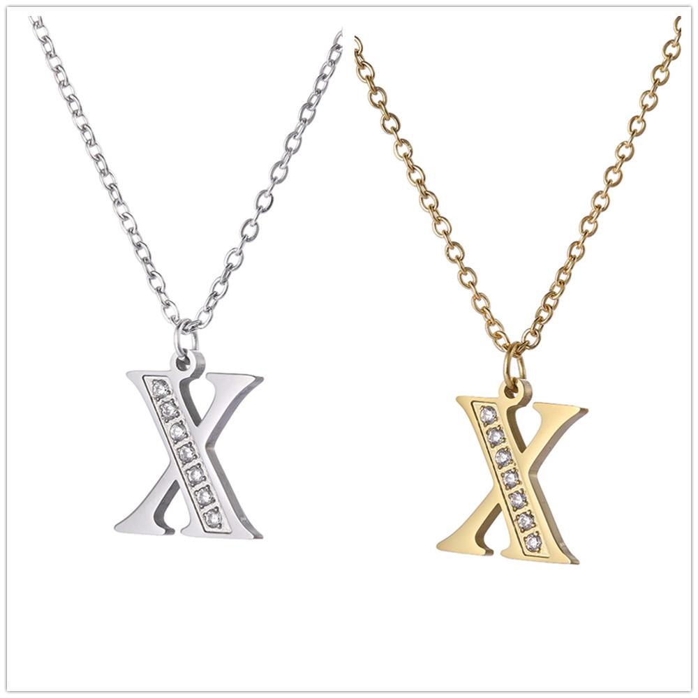 Women Clear Zircon 26 Letters Pendant Necklace Stainless Steel Gold A-Z Alphabet Choker Initial Necklaces Jewelry