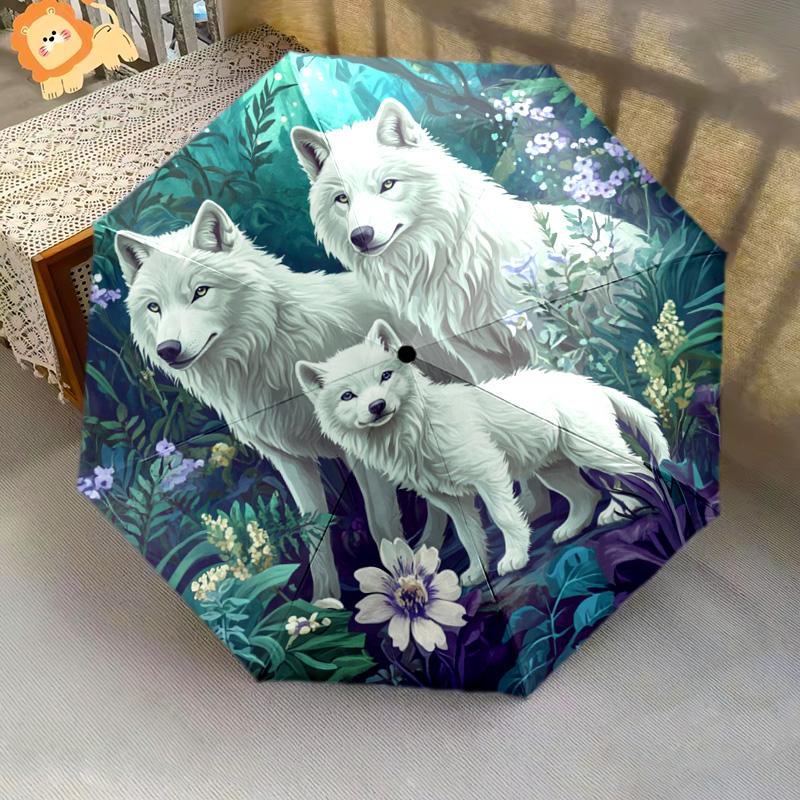 1 PC Automatic Folding Umbrella - Wolf Family Pattern, Portable & Foldable Design with 8 Ribs, Christmas Birthday Gifts