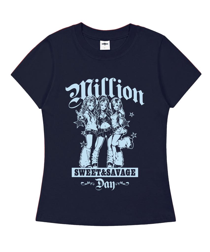MILLION DAY Gyaru Girls Slim Fit Short Sleeve T-Shirt