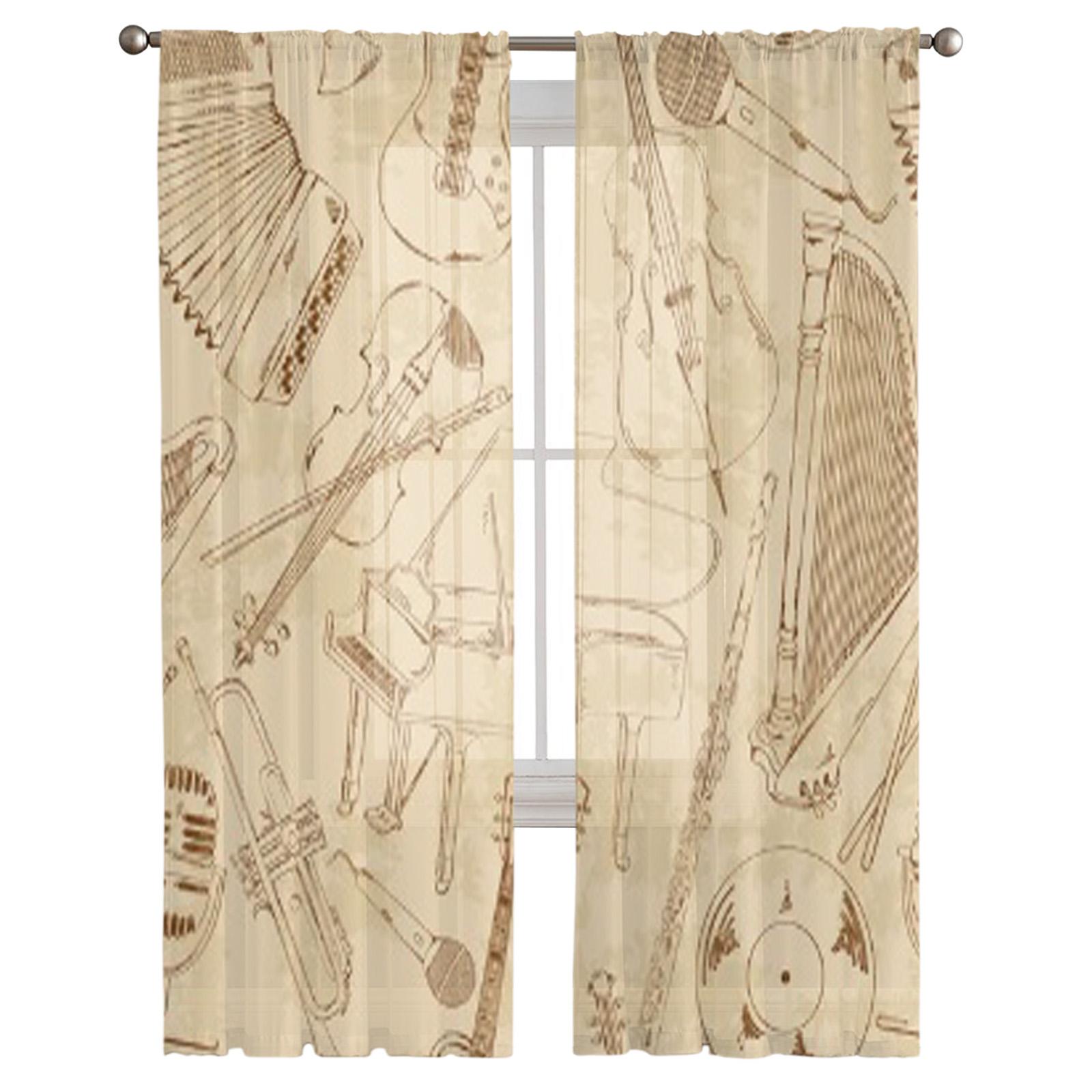 Ретро эскиз музыкальные инструменты шифоновые прозрачные шторы для гостиной спальни — фото 5