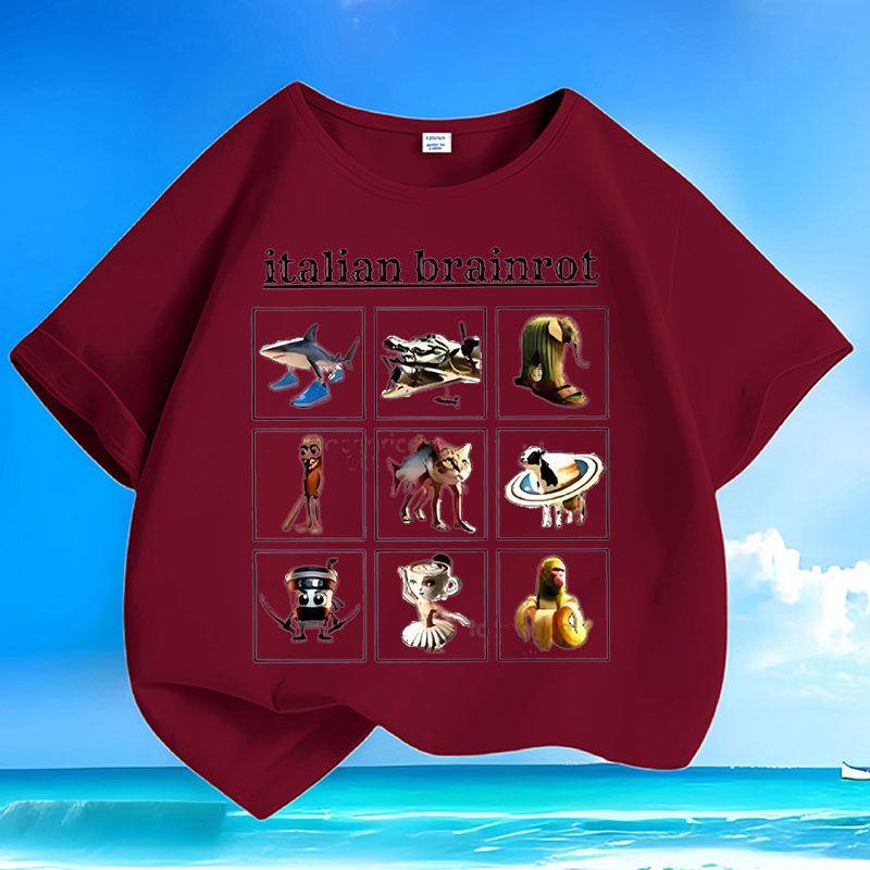 Kinder Freizeit Tungtungtungsahur Holzstabfigur Shan Hai Jing Spitze, Sommer Locker Oberteil für Jungen und Mädchen