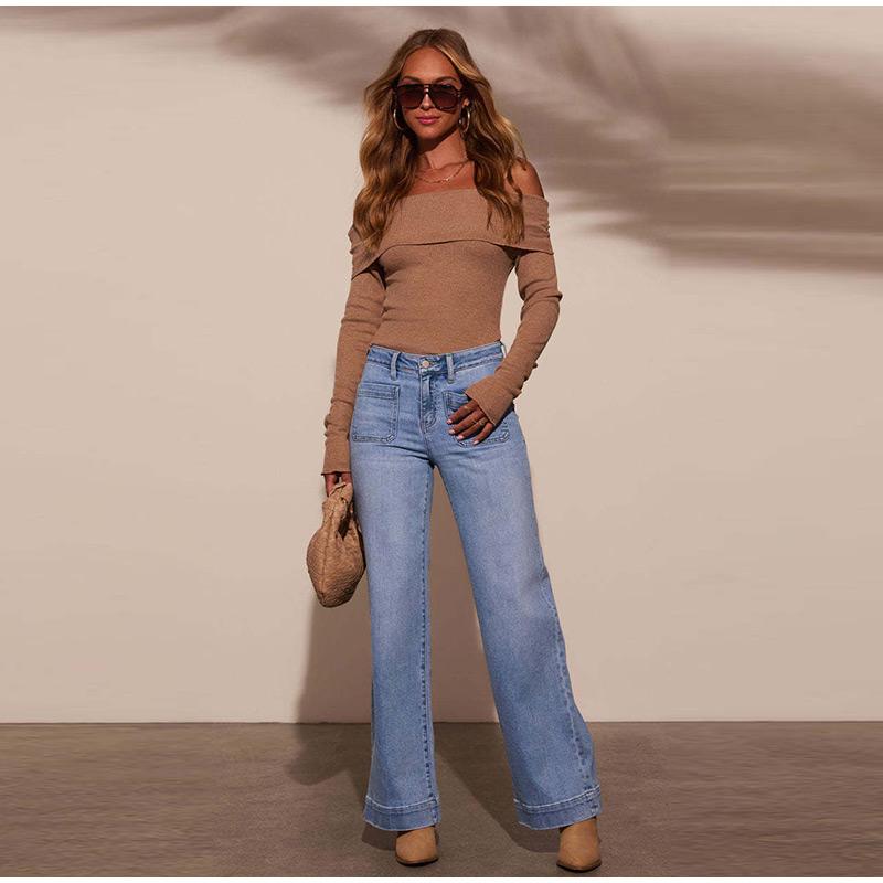 High Waisted Straight Leg Jeans Women's Clothing 2025 Spring New Item Slim and Wide Leg Retro Style Pants