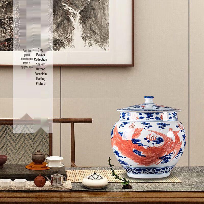 Jingdezhen Hand-painted Dragon & Phoenix Ceramic Tea Caddy