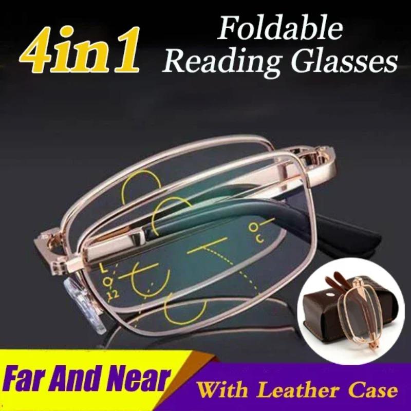 Progressive Multi Focal Distance Dual-use Intelligent Reading Eyeglasses Foldable Box Metal Frame Anti Blue Light Reading Eyeglasses