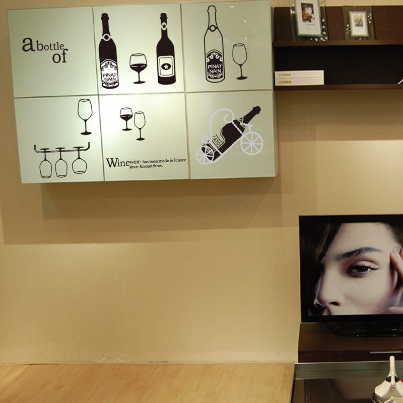 Self Adhesive Black Glass Wine Bottle Wall Sticker Removable Vinyl Decal for Kitchen Bar Cafe Home Decor