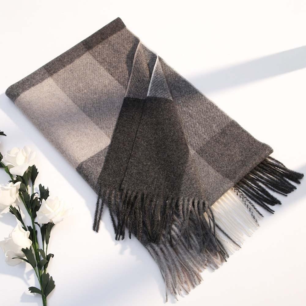 Polyester Knitted Wool Scarf Soft Long Neckscarf with Tassel Soft Classic Plaid Scarf  Women