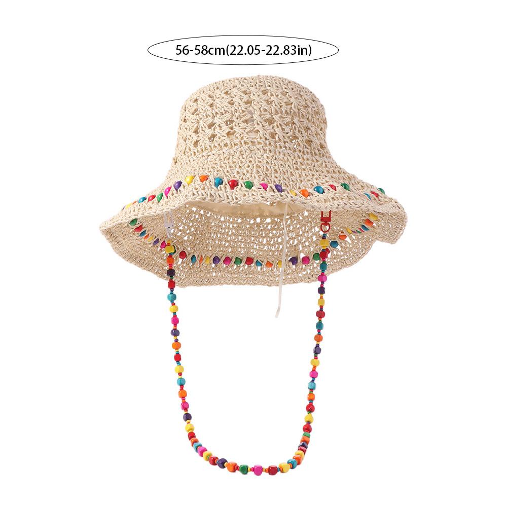 Pastoral Style Big Brim Sun Hat Colored Beads UV Protection Cap Fashion Women Straw Hat  Female