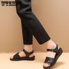 Damensandalen aus Leder mit weicher Sohle, Mama-Schuhe, Sommermode, bequeme Schuhe, flache, rutschfeste Sandalen mit dicker Sohle, mittleres Alter, PU-Material