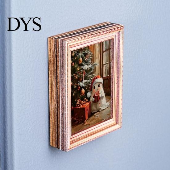Holiday Decor Magnets 3Pcs LED Glowing Christmas Fridge Magnet, Wooden Frame Refrigerator Magnetic Decoration for Kitchen Cabinets Whiteboards Lockers