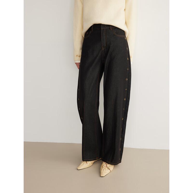 ELLE Women s Vintage Beaded Color-Block Denim Banana Pants L