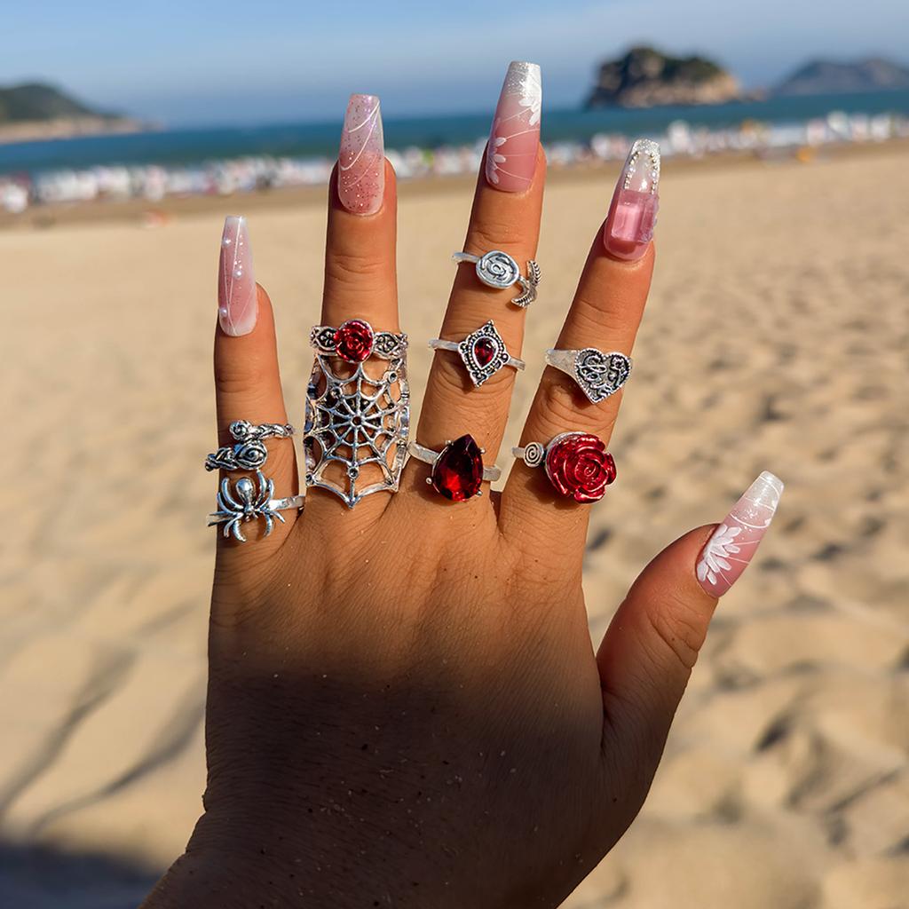 Dark Skull Ring Set Punk Spider Serpentine Ring Set Halloween