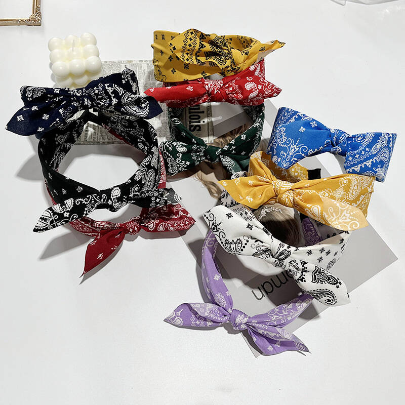 Boho Bow Print Headbands for Women Wide Brimmed Hairbands Vintage Elegant Hair Hoop Cross Knot Headwear Girls Hair Accessories