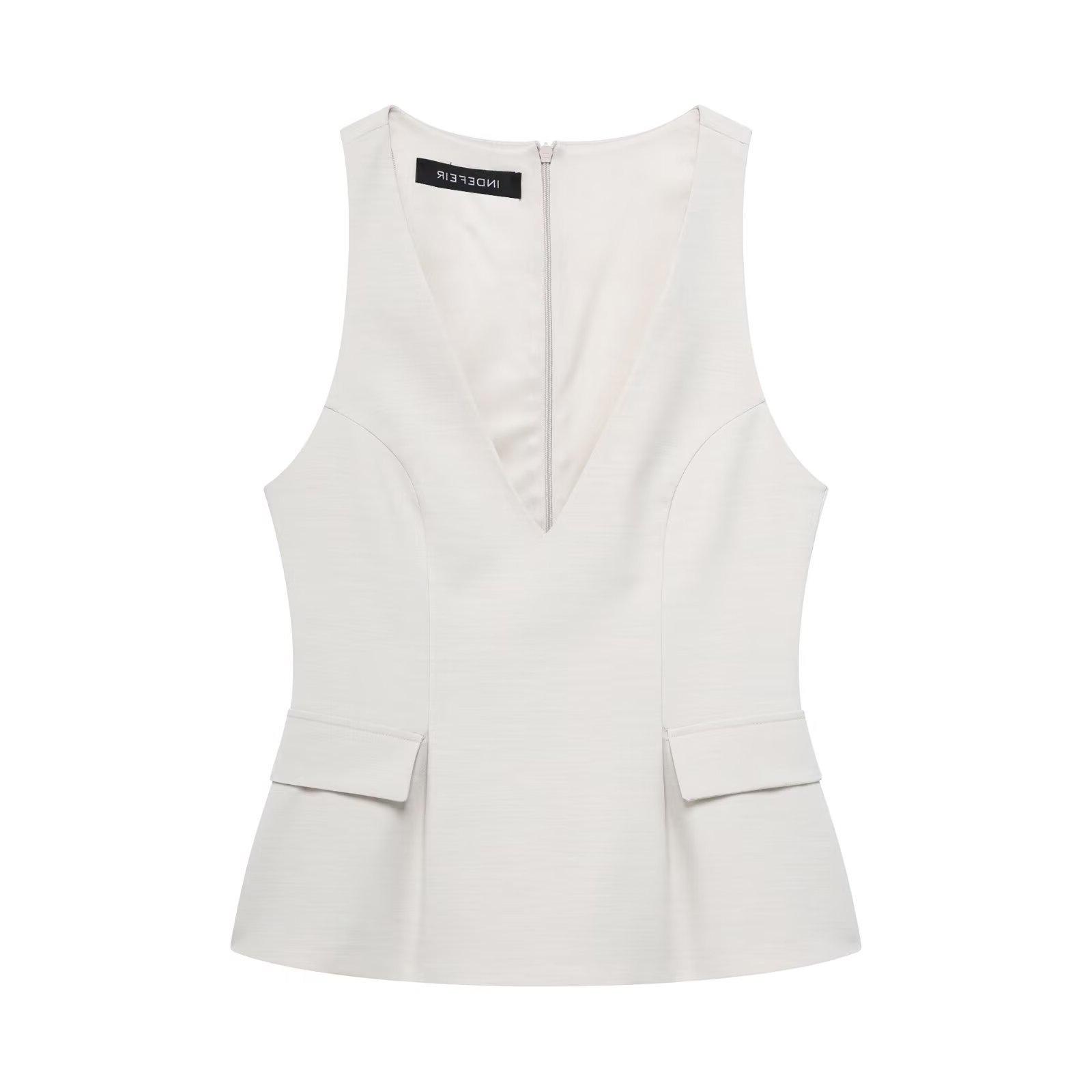 

TAOP&ZA Spring/Summer Women s V-Neck Sleeveless Solid Color Slimming Vest XS