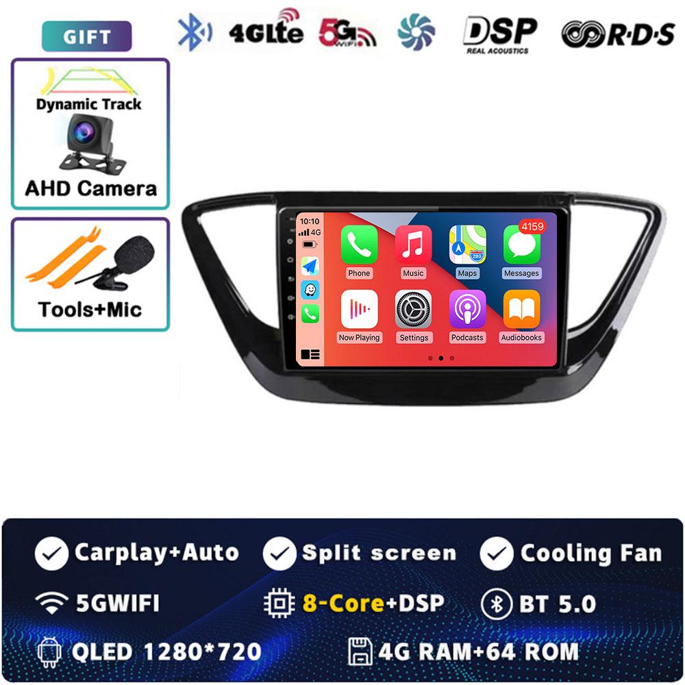 9" Android 14 Carplay Car Radio For Hyundai Solaris 2 Verna 2016 - 2020 Multimedia Video Player Navigation GPS Stereo WIFI+4G BT