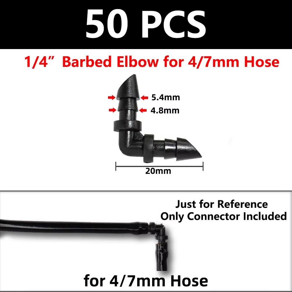 50pcs Barbed Connectors Irrigation Fittings Drip Irrigation Barbed Connectors 4/7mm Tubing Fittings for Flower Pot Garden Lawn