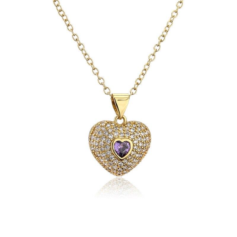 Wukalo Latest Stylish Fashionable Real Gold Tone Color Heart Shaped Pendant Pendant Necklace Temperament Jewelry Shiny Aaa Women Zircon Stone Wedding