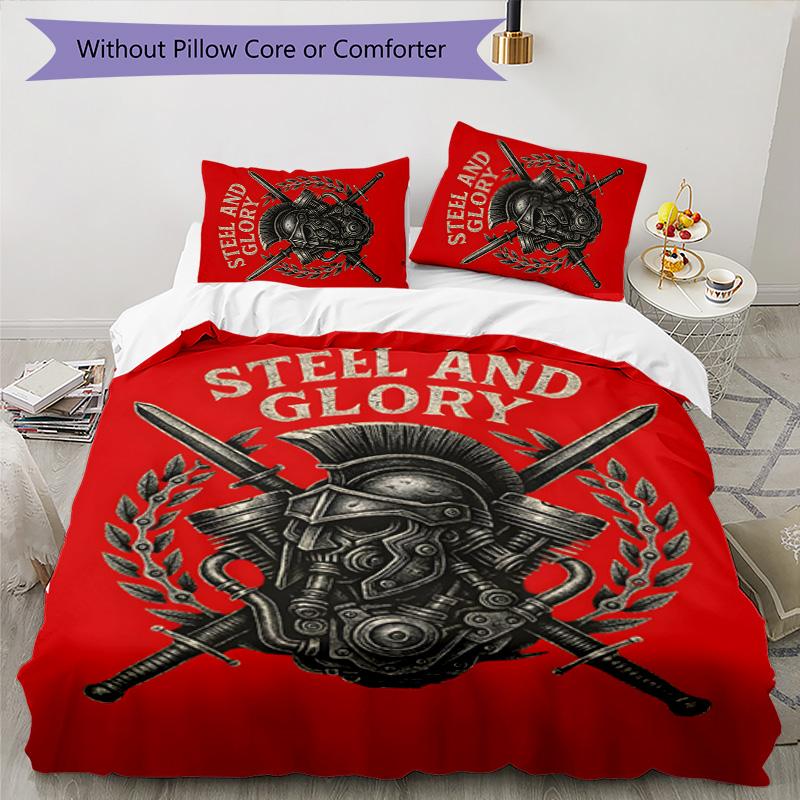 Gladiator Helmet 3pcs Bedding Set Duvet Cover Closure Includes 1 Duvet Cover & 2 Pillowcases for All Seasons Bedroom Home Dorm Decor