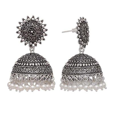 Lichtgewicht verzilverde geoxideerde meisjes Jhumki Jhumka oorbel