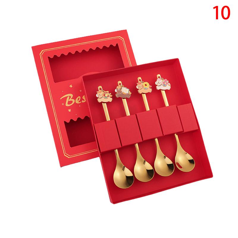 Year Of The Horse Chopsticks Spoons Set Gold Chinese  Year Stainless Steel Spoon Dessert Forks Decoration For Tableware