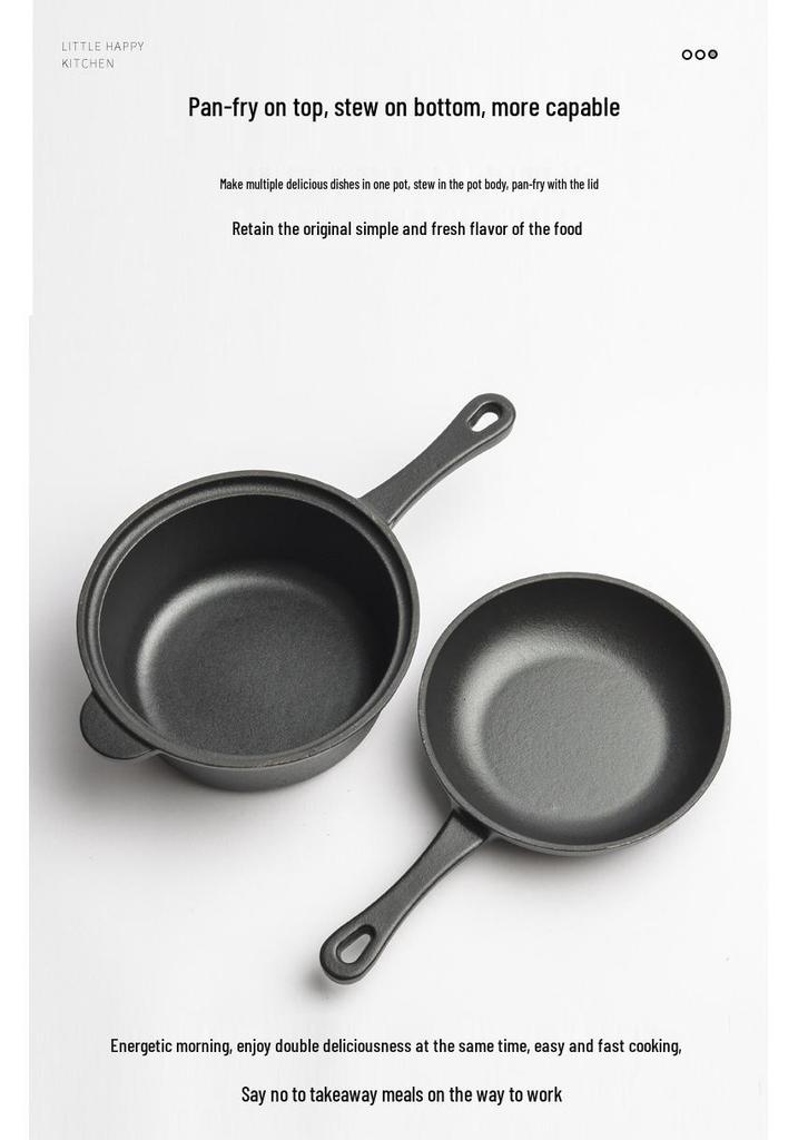 18cm Cast Iron Dual-Use Rust-Proof Enamel Pot/Frying Pan - Small Soup Pot