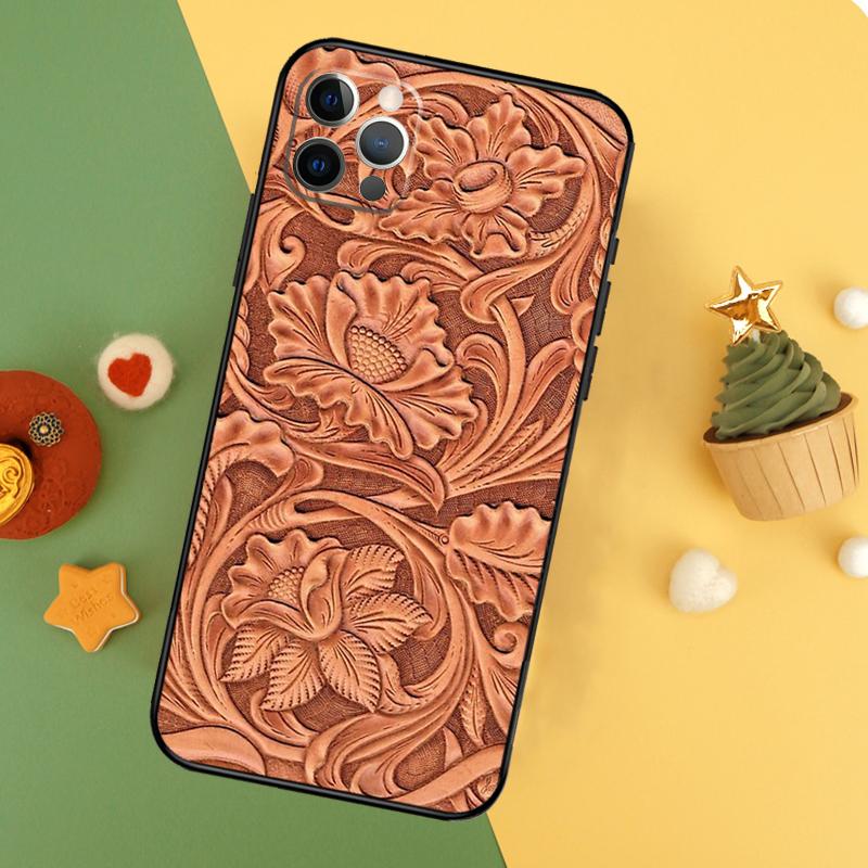 Brown Hand Tooled Western Phone Case For iPhone 17 16 16E 15 14 12 11 13 Pro Max 12 13 Mini 17Air Shockproof Cover