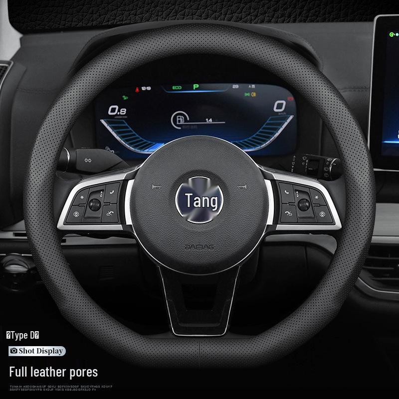 Premium Genuine Leather Steering Wheel Cover for BYD: Tang, DMI, Yuan, Song Pro, Qin Plus, Han EV, Dolphin, F3, S7