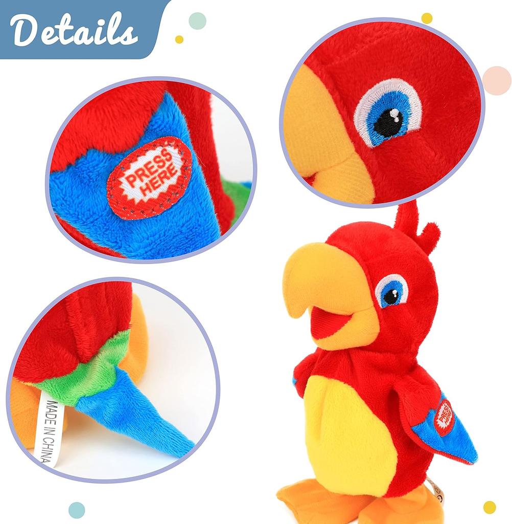 Hopearl Talking Parrot Repeated Said Running Electric Interactive Animated Toy Talking Plush Toy Birthday Party for Toddlers Birthday, 20 cm