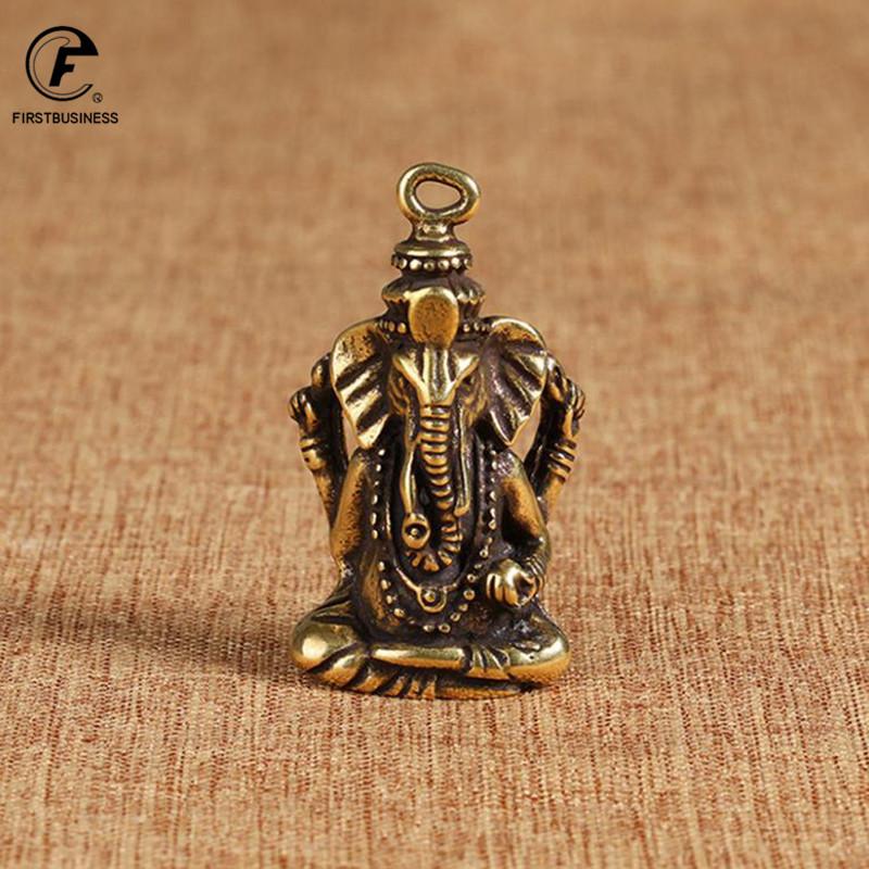Copper Cute Animal Elephant Statue Buddha Statue Keychains Desktop Decoration Ornaments Metal Brass Crafts Figurines Miniatures