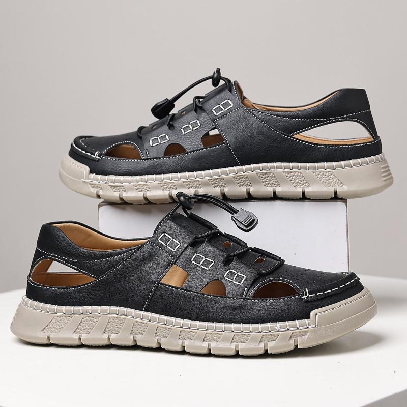 Sandals for Men Retro Handmade Leather Sandals Summer Hollow Out Leather Sandal Outdoor Casual Sport Sandals for Men Beach Shoes