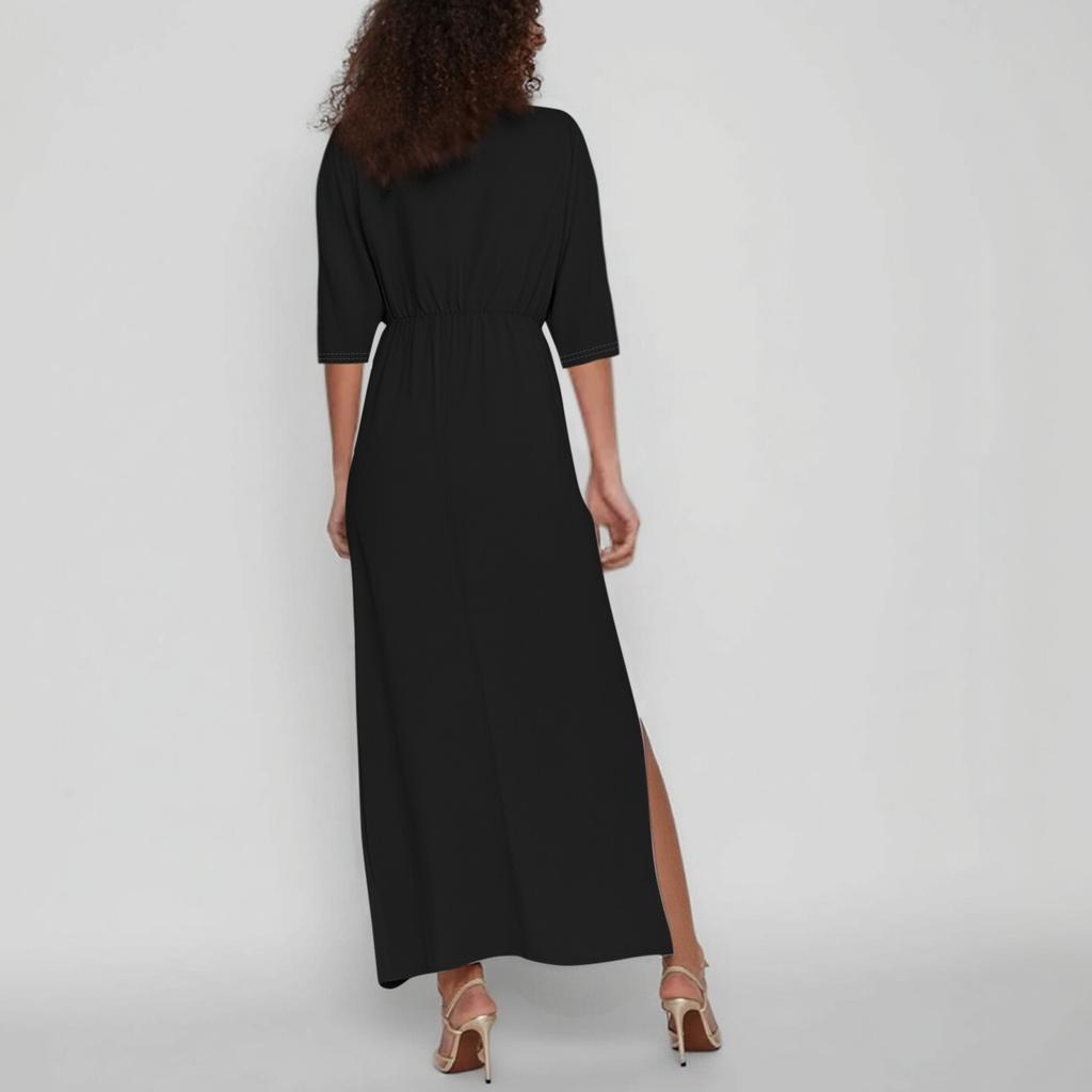 Women's Fashionable Color High Waist Split V-neck Dress