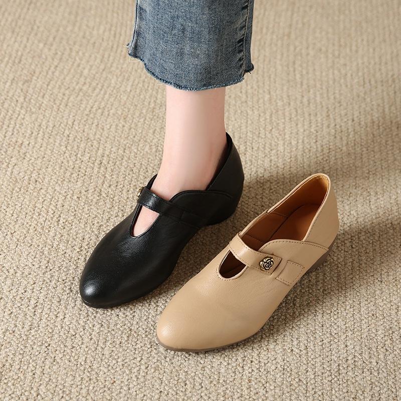 Single Shoe Women's New Style Pointed-toe Soft-soled Mid-heel Leather Shoes, One-piece Slip-on Shoes